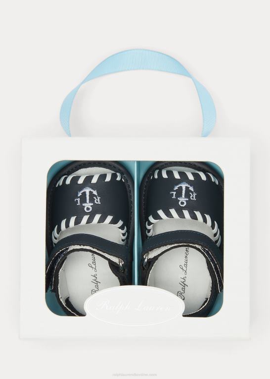 marineblå læder baby Ralph Lauren nautisk læder sandal Z426B8127