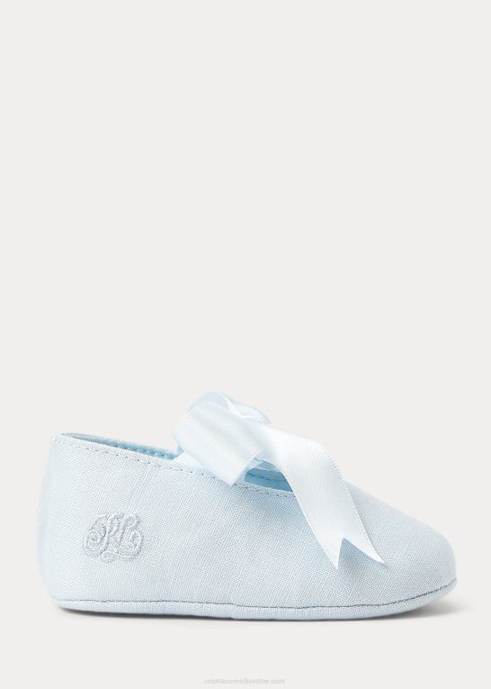 blåt linned baby Ralph Lauren briley bomuld mary jane hjemmesko Z426B8131