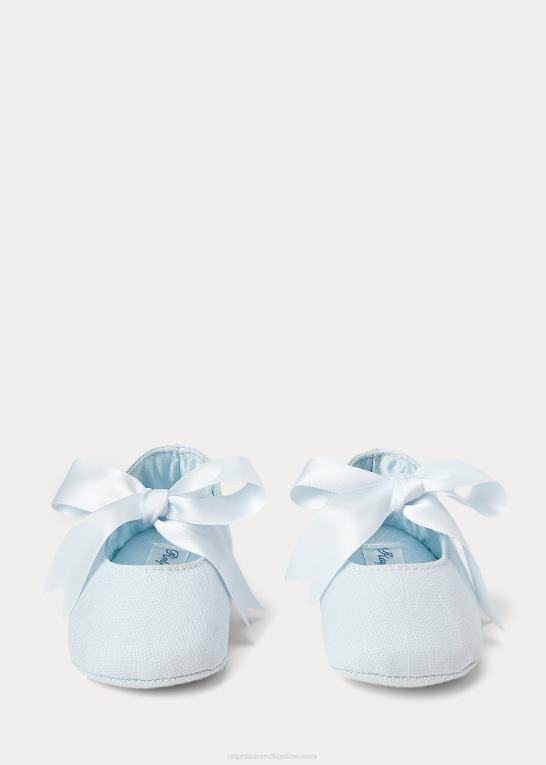 blåt linned baby Ralph Lauren briley bomuld mary jane hjemmesko Z426B8131