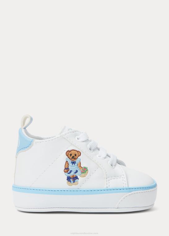 hvid m/jordbærbjørn baby Ralph Lauren quilton polo bear sneaker i imiteret læder Z426B8122