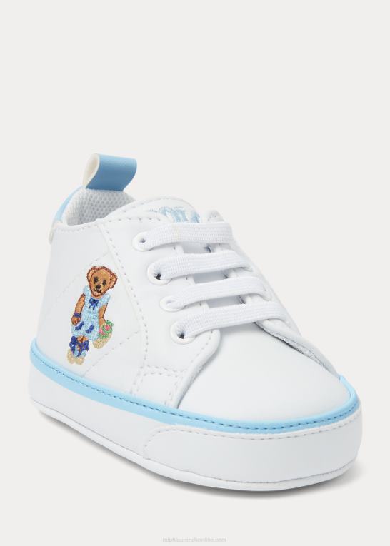 hvid m/jordbærbjørn baby Ralph Lauren quilton polo bear sneaker i imiteret læder Z426B8122