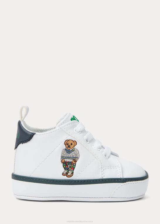 hvid/marineblå/grøn baby Ralph Lauren quilton polo bear sneaker i imiteret læder Z426B8119