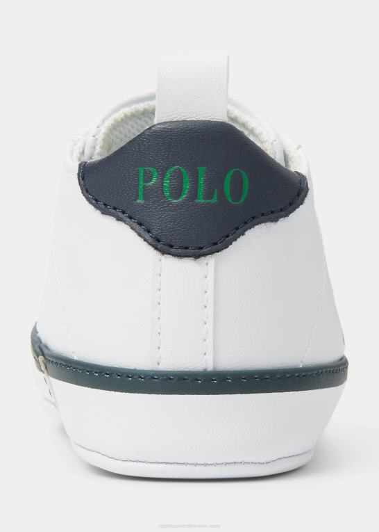 hvid/marineblå/grøn baby Ralph Lauren quilton polo bear sneaker i imiteret læder Z426B8119