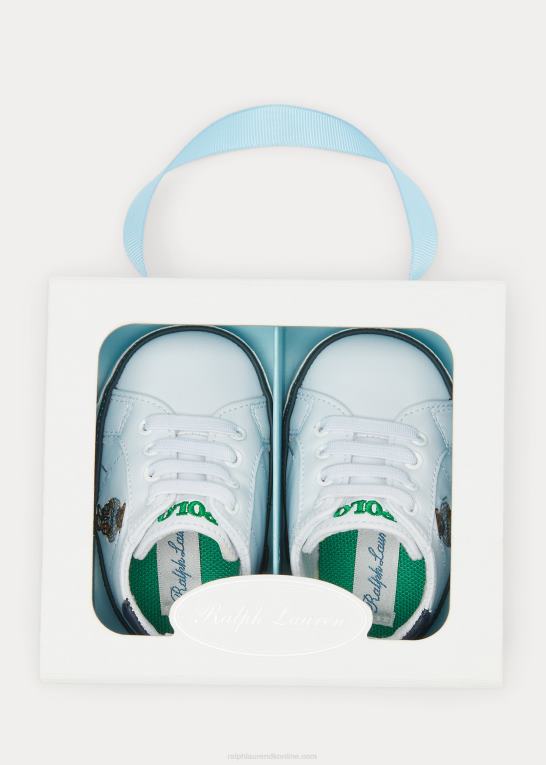 hvid/marineblå/grøn baby Ralph Lauren quilton polo bear sneaker i imiteret læder Z426B8119