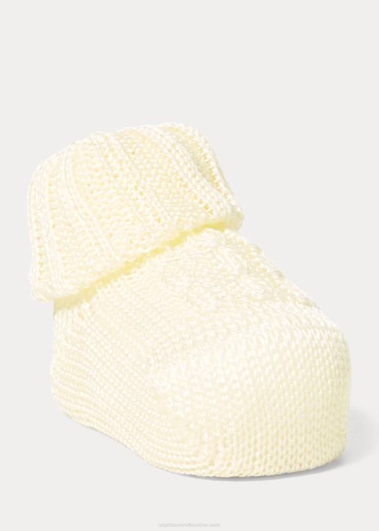 blød gul baby Ralph Lauren kabelstrikkede bomuldsstøvler Z426B8044