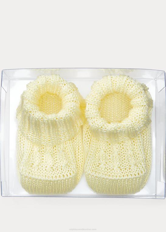 blød gul baby Ralph Lauren kabelstrikkede bomuldsstøvler Z426B8044