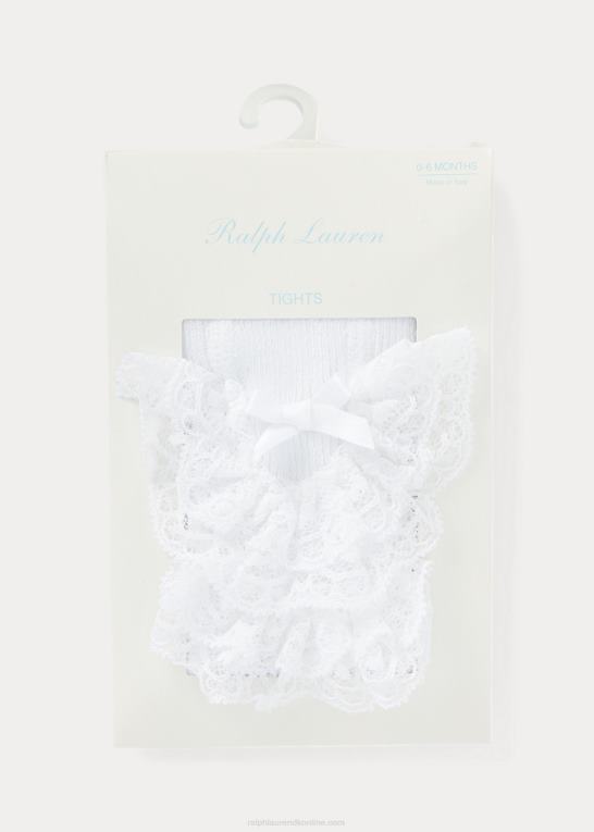 hvid baby Ralph Lauren flæsede blonde strømpebukser Z426B8057