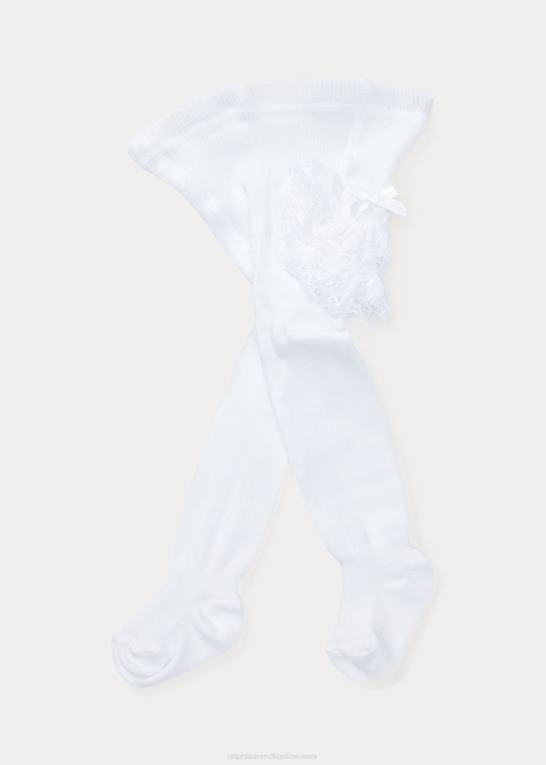 hvid baby Ralph Lauren flæsede blonde strømpebukser Z426B8057