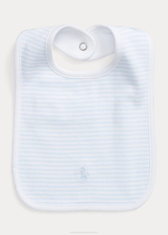 beryl blå/hvid baby Ralph Lauren stribet hagesmæk i økologisk bomuld Z426B8064