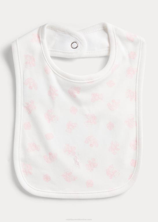 lyserød multi baby Ralph Lauren hagesmæk i økologisk bomuld med bjørnetryk Z426B8063