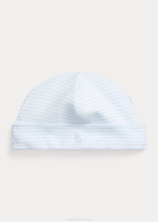 beryl blå/hvid baby Ralph Lauren stribet bomuldsbeanie Z426B8027
