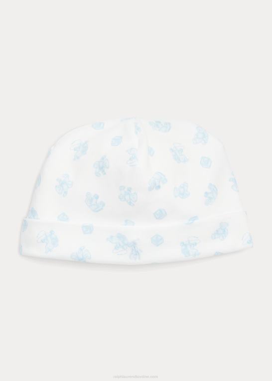 blå multi baby Ralph Lauren hue i økologisk bomuld med bjørnetryk Z426B8031