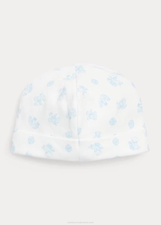 blå multi baby Ralph Lauren hue i økologisk bomuld med bjørnetryk Z426B8031