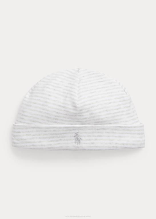 kvartslyng/hvid baby Ralph Lauren stribet hue i økologisk bomuld Z426B8030