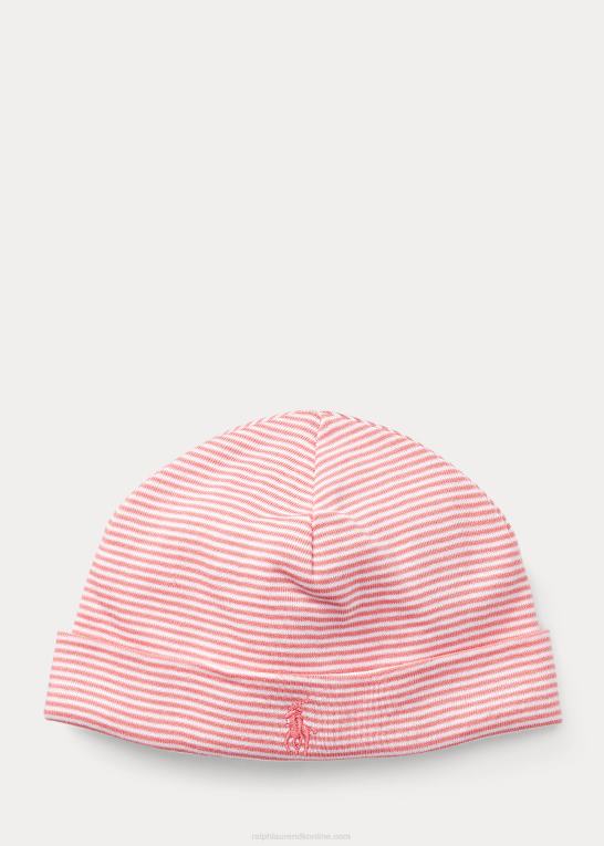 lyserød baby Ralph Lauren stribet bomuldshat Z426B8024