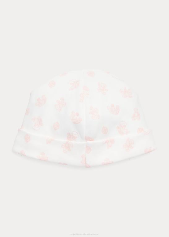 lyserød multi baby Ralph Lauren hue i økologisk bomuld med bjørnetryk Z426B8029