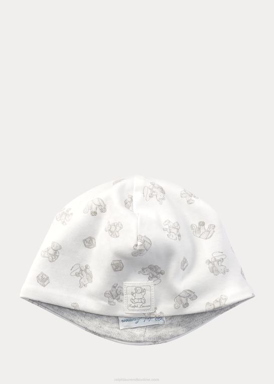 papir hvid multi baby Ralph Lauren vendbar bomuldsbeanie med bjørnetryk Z426B8026