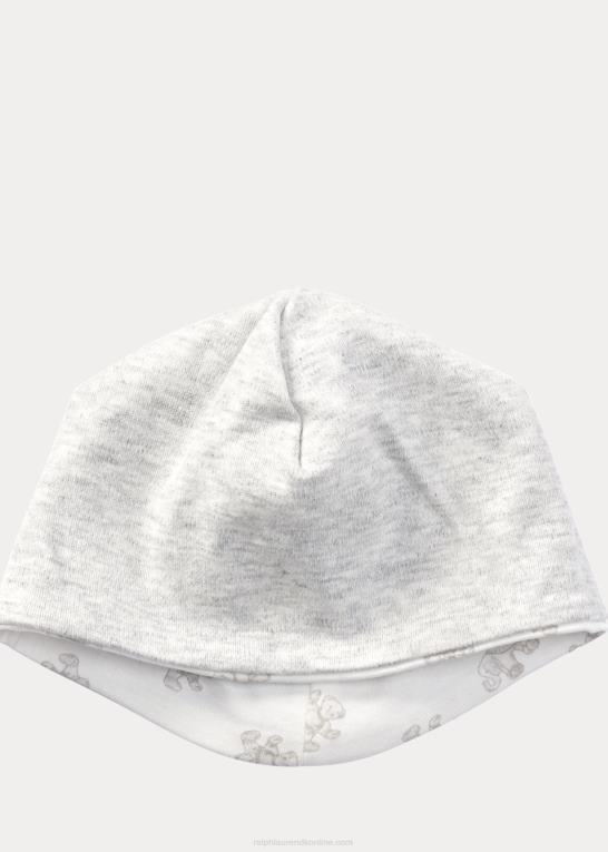 papir hvid multi baby Ralph Lauren vendbar bomuldsbeanie med bjørnetryk Z426B8026