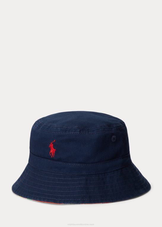 rød/marine multi baby Ralph Lauren vendbar bøttehat i bomuld Z426B8339