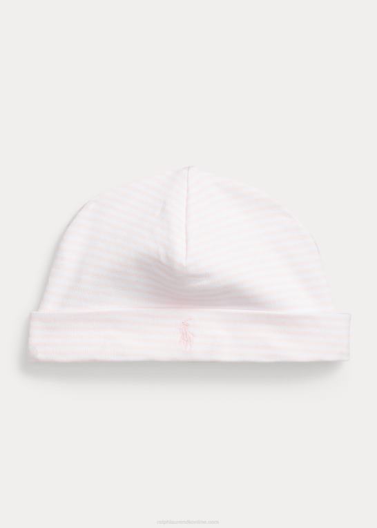 sart pink/hvid baby Ralph Lauren stribet hue i økologisk bomuld Z426B8032