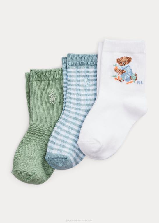hvid assorteret baby Ralph Lauren polo bear crew sok 3-pak Z426B8052