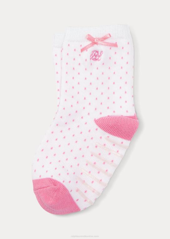 hvid/pink baby Ralph Lauren pin-dot crew sok Z426B10037