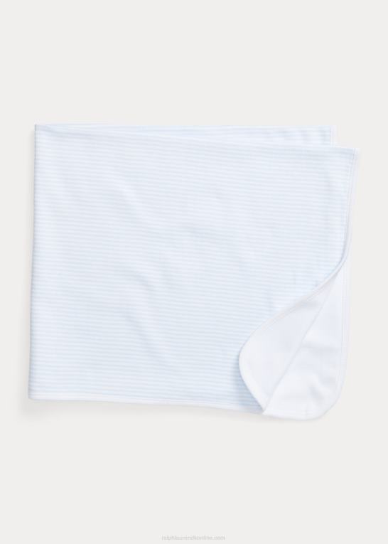 beryl blå/hvid baby Ralph Lauren stribet tæppe i økologisk bomuld Z426B8085