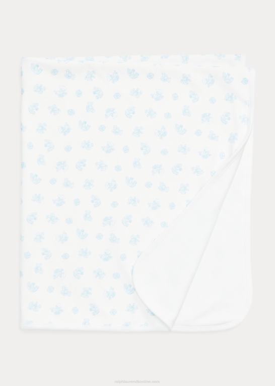 blå multi baby Ralph Lauren økologisk bomuldstæppe med bjørnetryk Z426B8083