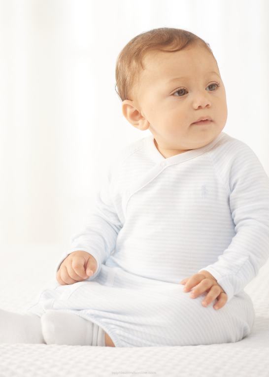 beryl blå/hvid baby Ralph Lauren stribet interlock-kjole i bomuld Z426B8181