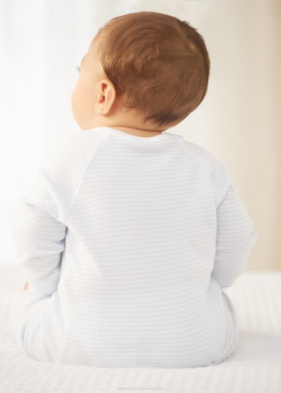 beryl blå/hvid baby Ralph Lauren stribet interlock-kjole i bomuld Z426B8181