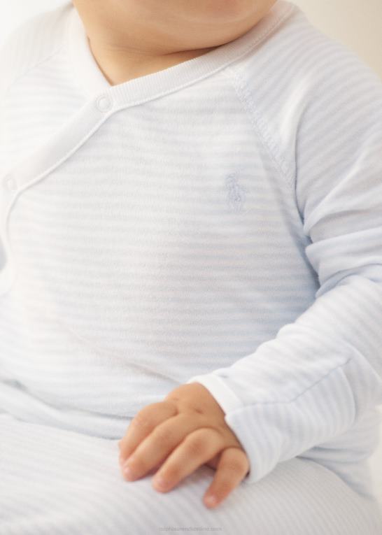 beryl blå/hvid baby Ralph Lauren stribet interlock-kjole i bomuld Z426B8181