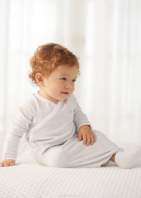 kvartslyng/hvid baby Ralph Lauren stribet interlock-kjole i bomuld Z426B8177