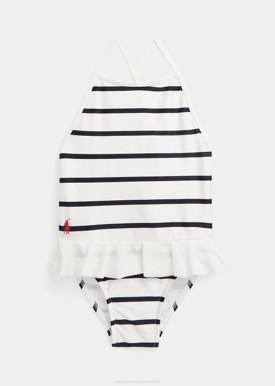 dækvask hvid/marineblå baby Ralph Lauren stribet flæser badedragt i ét stykke Z426B7937