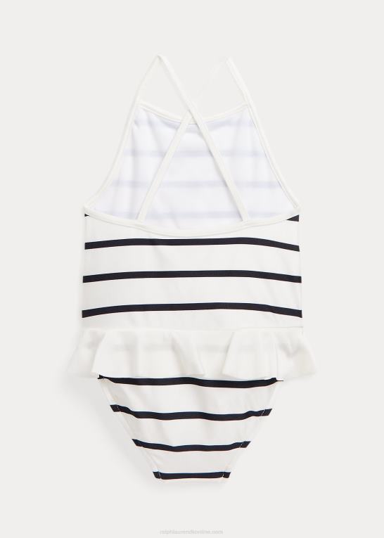 dækvask hvid/marineblå baby Ralph Lauren stribet flæser badedragt i ét stykke Z426B7937