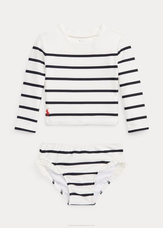 dækvask hvid/marineblå baby Ralph Lauren stribet stretch badedragt i to dele Z426B7946