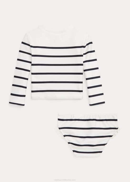 dækvask hvid/marineblå baby Ralph Lauren stribet stretch badedragt i to dele Z426B7946