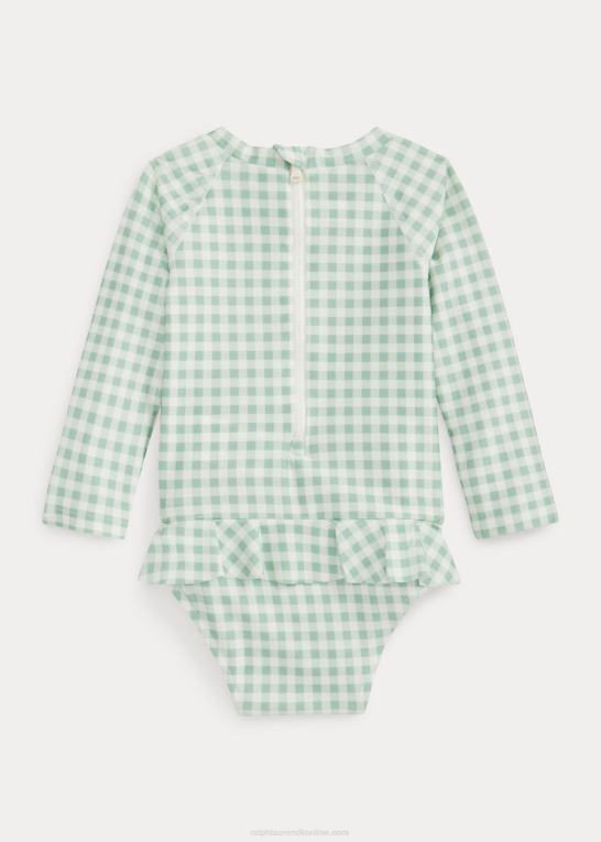 falmet mynte baby Ralph Lauren gingham pjusket udslætsbeskyttelse i ét stykke Z426B7948