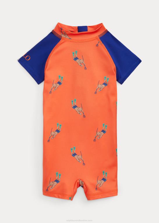 lyst signal orange baby Ralph Lauren polo bear rash guard shortall Z426B7954