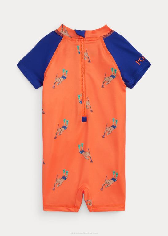 lyst signal orange baby Ralph Lauren polo bear rash guard shortall Z426B7954