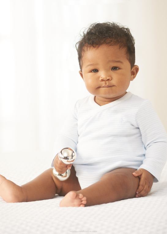 beryl blå/hvid baby Ralph Lauren stribet bodysuit i bomuld med v-hals Z426B8156