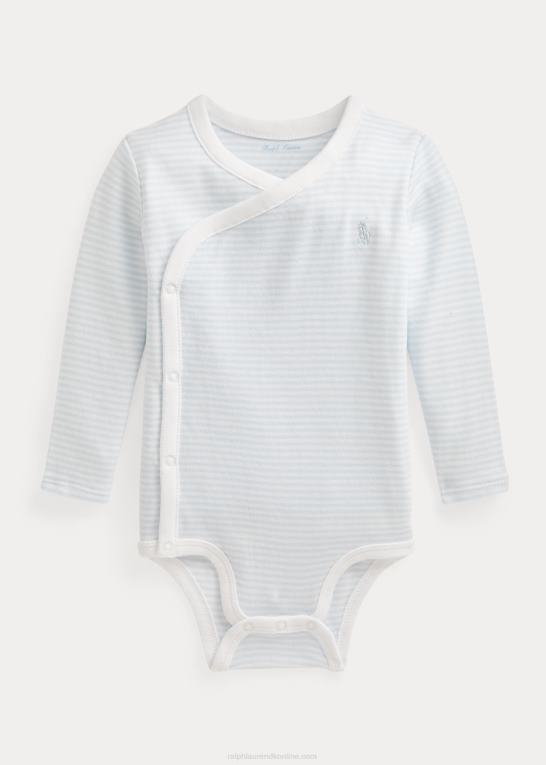 beryl blå/hvid baby Ralph Lauren stribet bodysuit i bomuld med v-hals Z426B8156