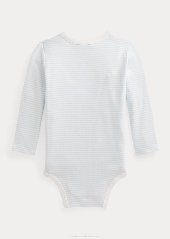 beryl blå/hvid baby Ralph Lauren stribet bodysuit i bomuld med v-hals Z426B8156