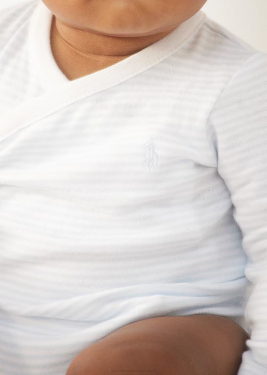 beryl blå/hvid baby Ralph Lauren stribet bodysuit i bomuld med v-hals Z426B8156