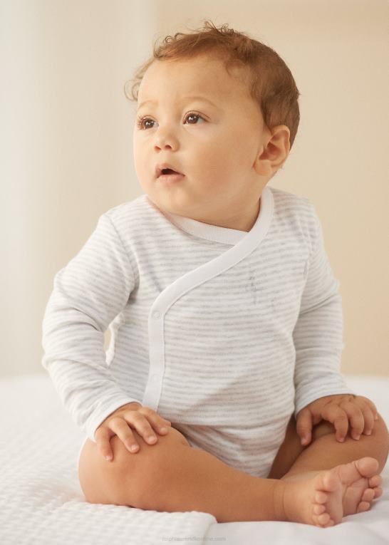 kvartslyng/hvid baby Ralph Lauren stribet bodysuit i bomuld med v-hals Z426B8163