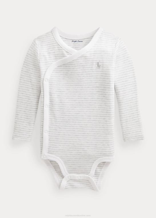 kvartslyng/hvid baby Ralph Lauren stribet bodysuit i bomuld med v-hals Z426B8163