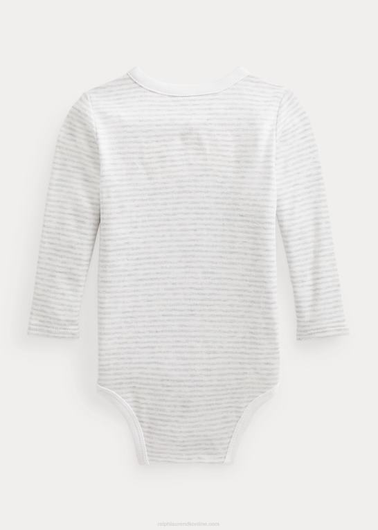 kvartslyng/hvid baby Ralph Lauren stribet bodysuit i bomuld med v-hals Z426B8163