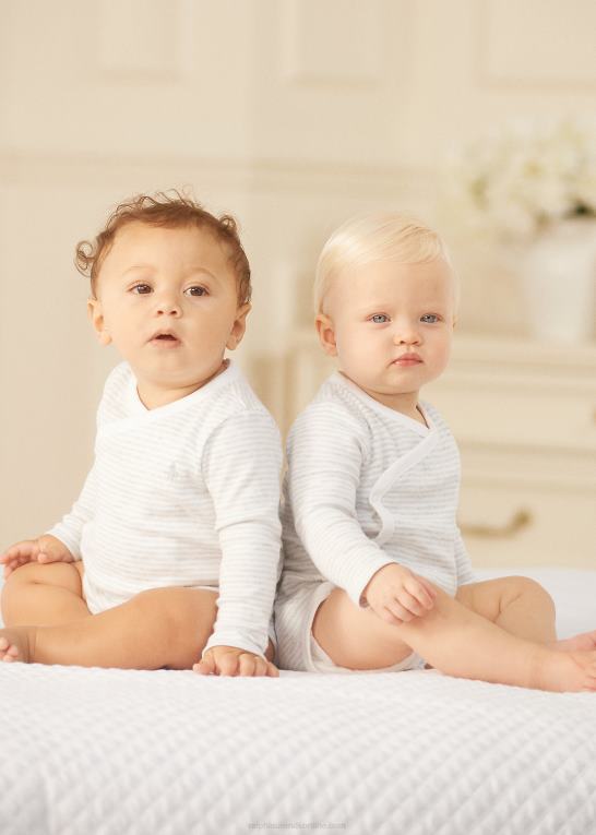 kvartslyng/hvid baby Ralph Lauren stribet bodysuit i bomuld med v-hals Z426B8163