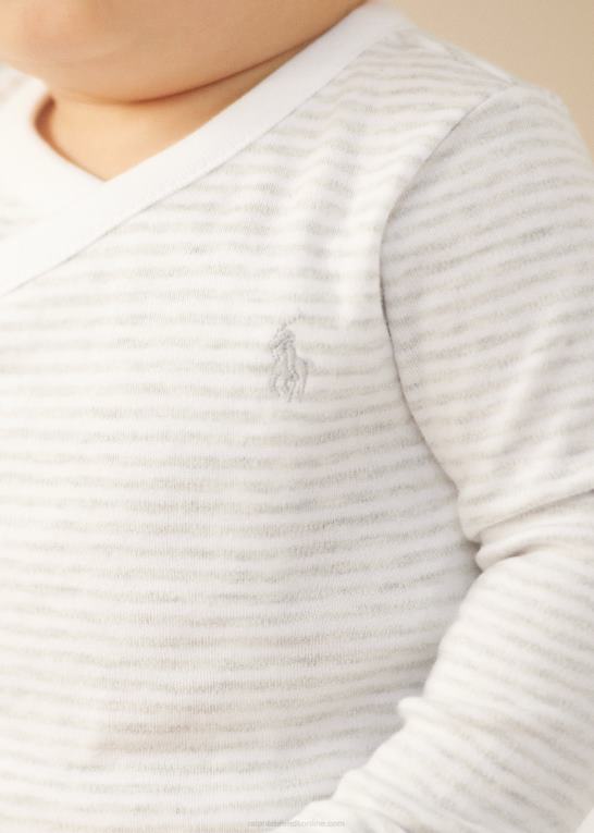 kvartslyng/hvid baby Ralph Lauren stribet bodysuit i bomuld med v-hals Z426B8163