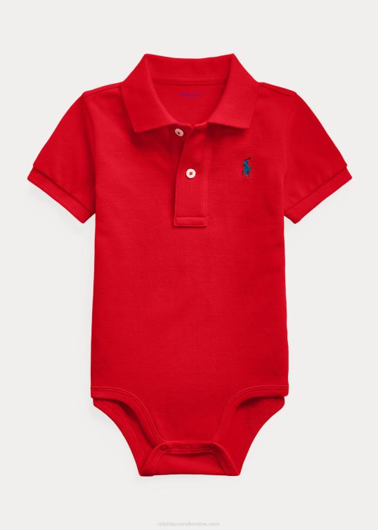rl 2000 rød baby Ralph Lauren bomuld mesh polo bodysuit Z426B7683