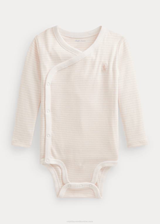 sart pink/hvid baby Ralph Lauren stribet bodysuit i økologisk bomuld med v-hals Z426B8165